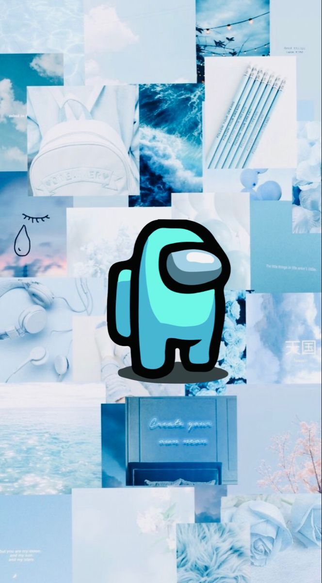 Among Us, Cyan-Crewmate, Ästhetische Collage, Hellblau, Hintergrundbild für iPhone und Android