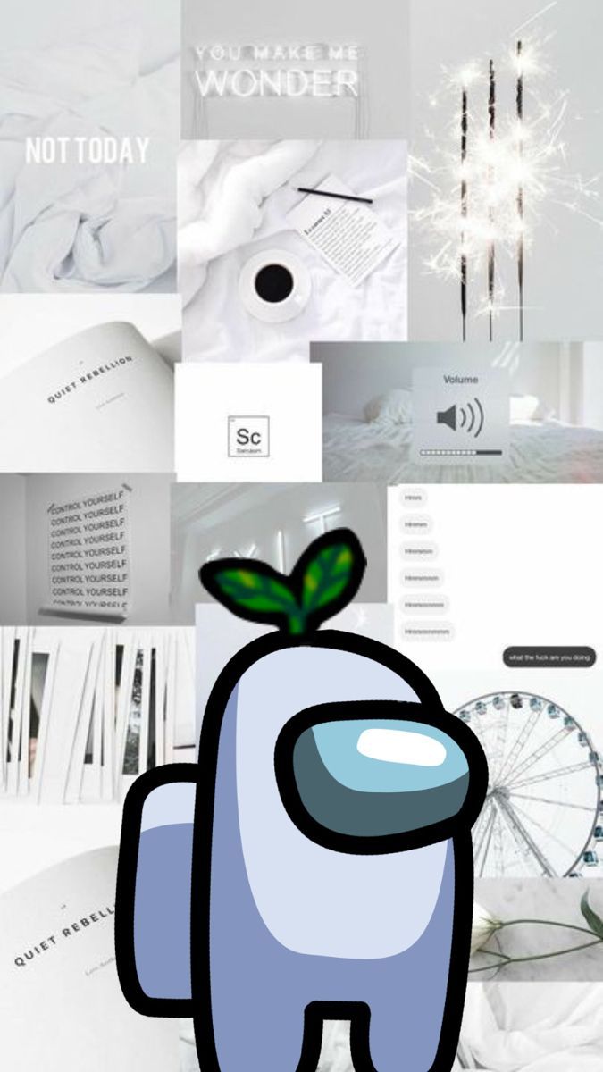 Among Us, Weißer Crewmate, Pflänzchen, Ästhetische Collage, Weiß, Android-Hintergrundbild