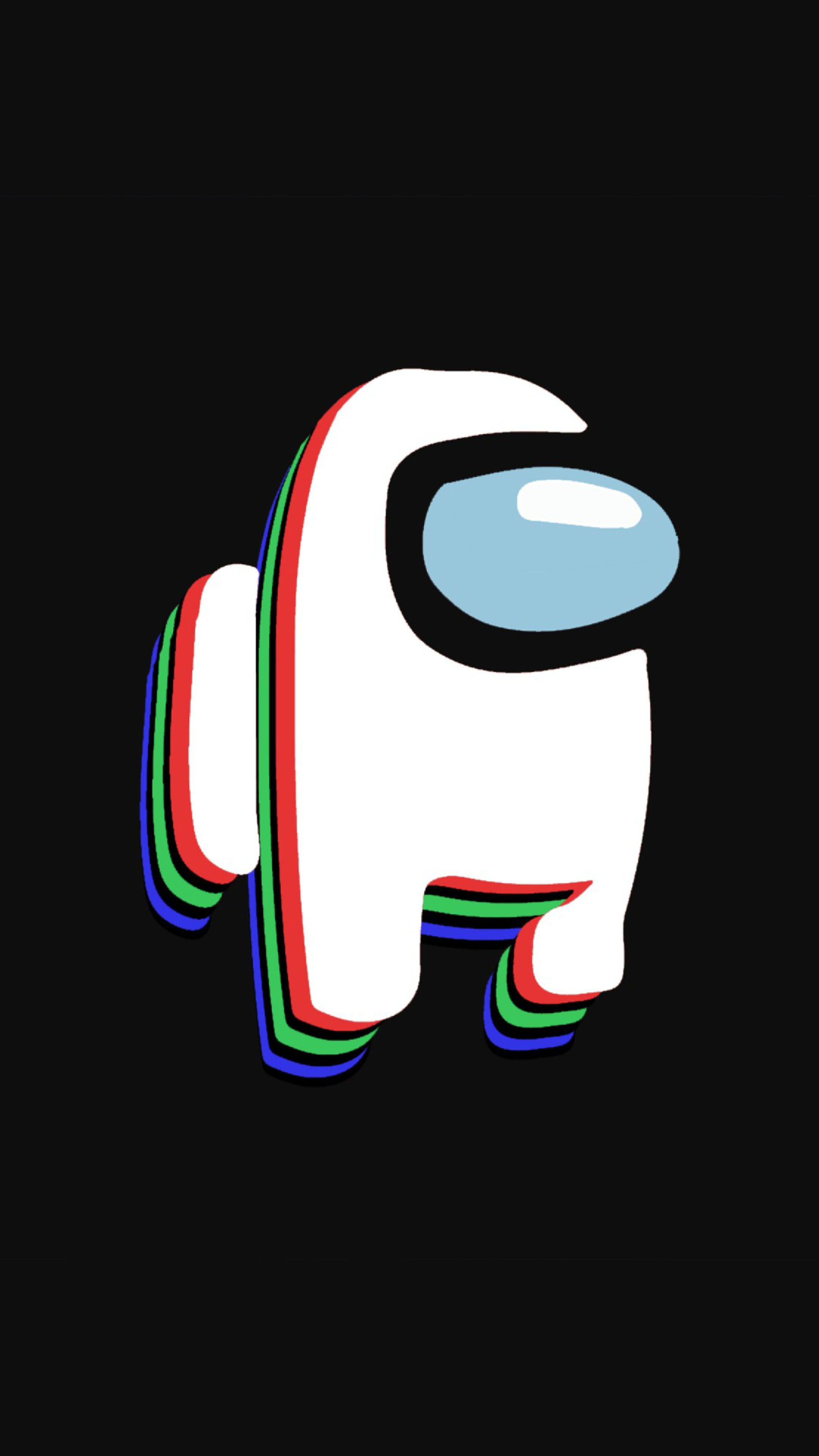 Among Us, Weißer Crewmate, Glitch-Effekt, Schwarzer Hintergrund, Minimalistisch, Sperrbildschirm
