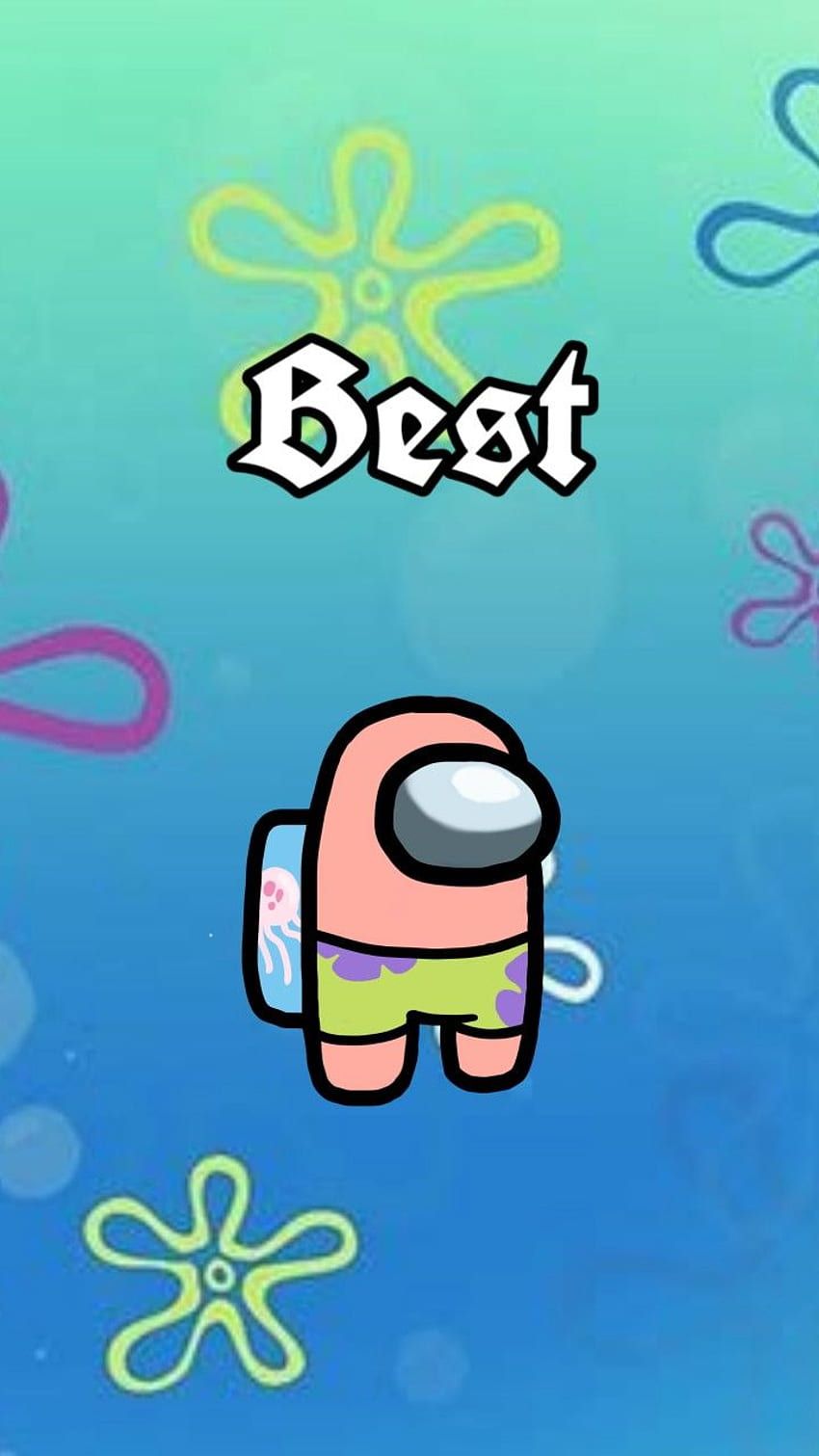 Among Us, SpongeBob Schwammkopf, Rosa Crewmate, Best Friends, Türkis, HD, iPhone-Hintergrundbild
