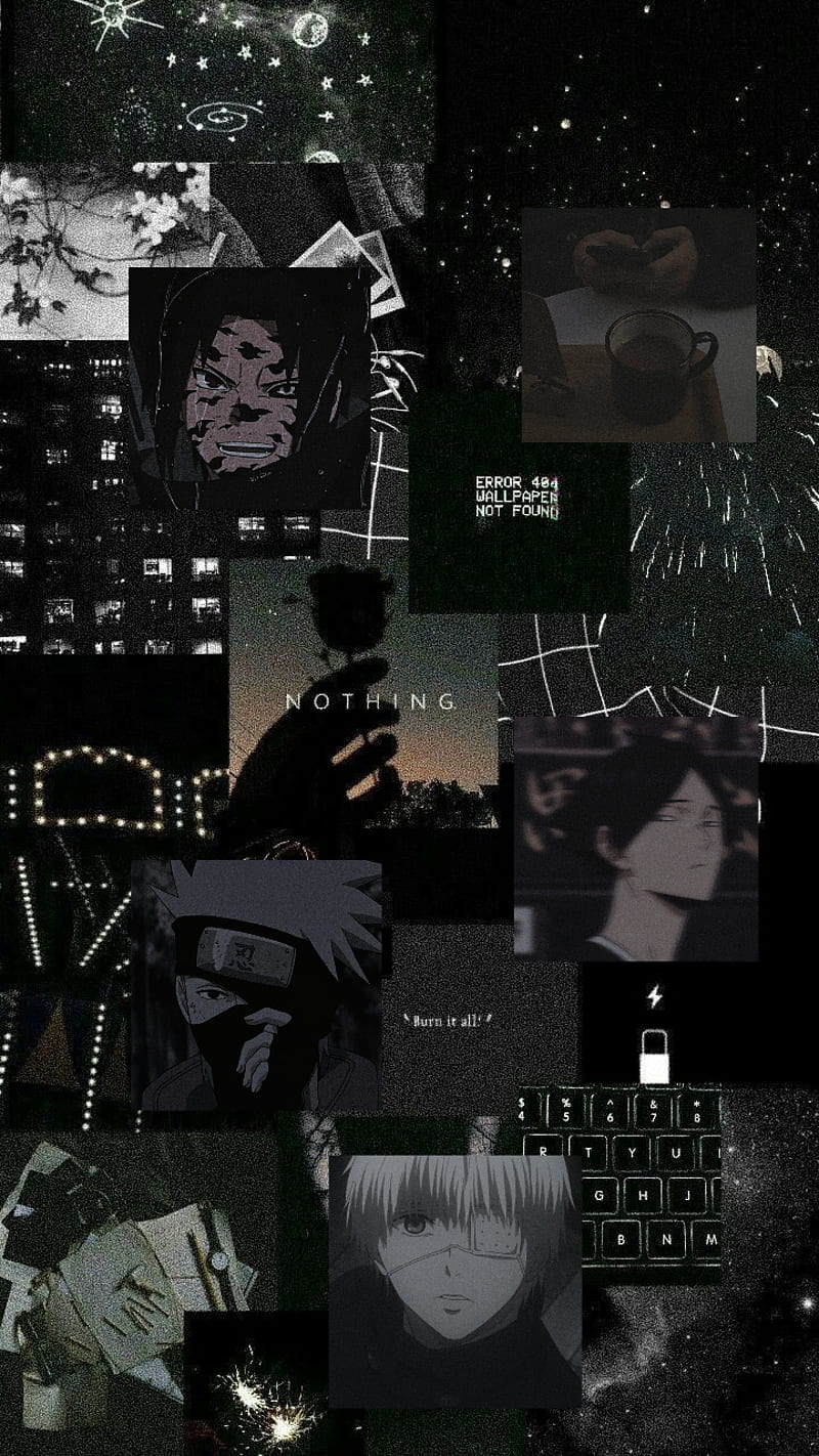 Anime-Collage, Schwarz-Weiß, Dunkle Ästhetik, HD, Sperrbildschirm fürs iPhone