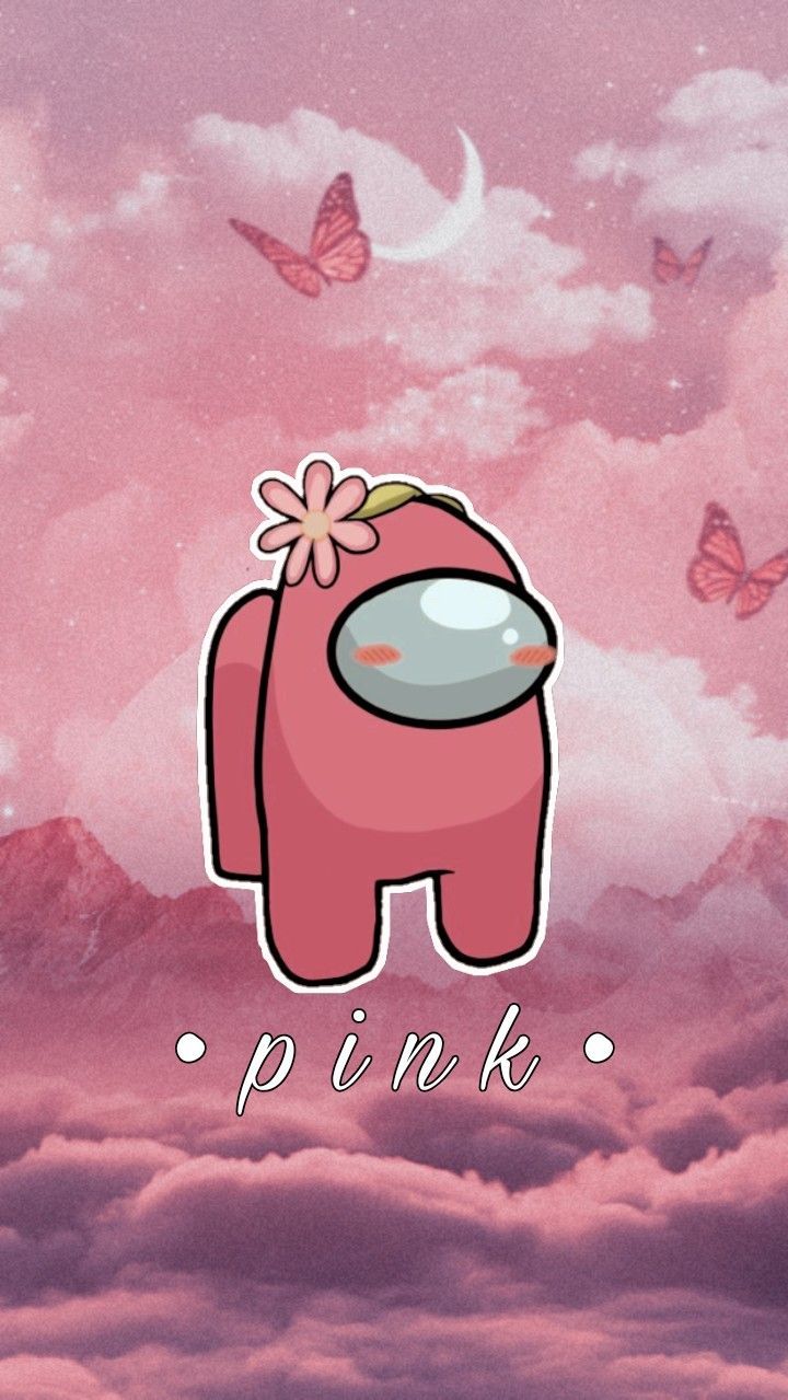 Among Us, Rosa Crewmate, Blume, Wolken, Schmetterlinge, Pastell, HD, Handy-Hintergrundbild