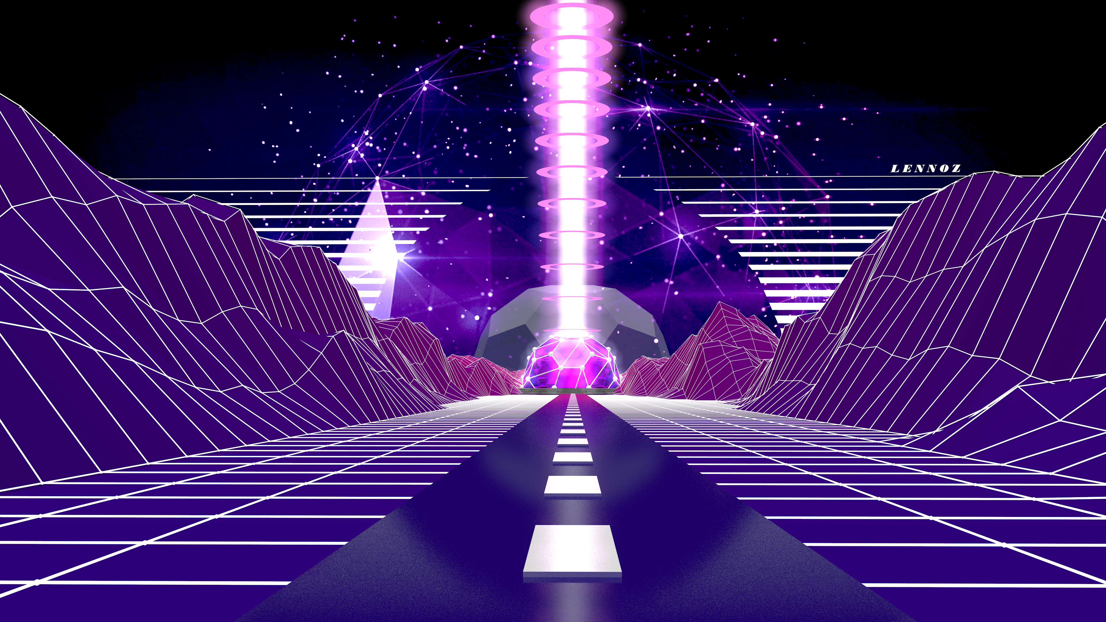 Synthwave, Neon-Gitter, Straße, Lila Töne, Retrowave, 16:9, 4K-Hintergrundbild für den Desktop
