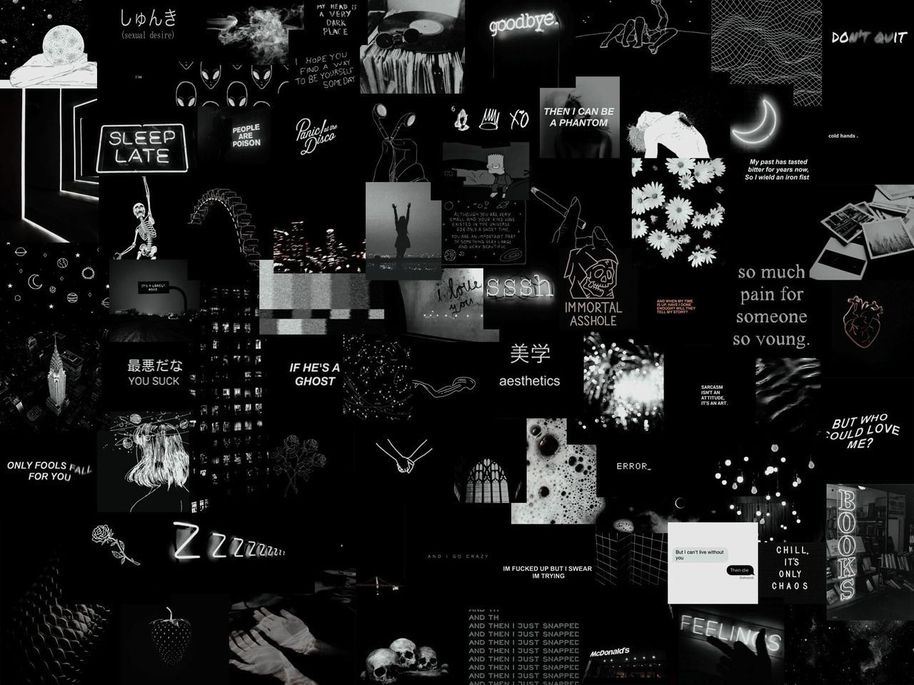 Collage, Schwarz-Weiß, Dunkle Ästhetik, Sticker, HD, Hintergrundbild fürs Tablet