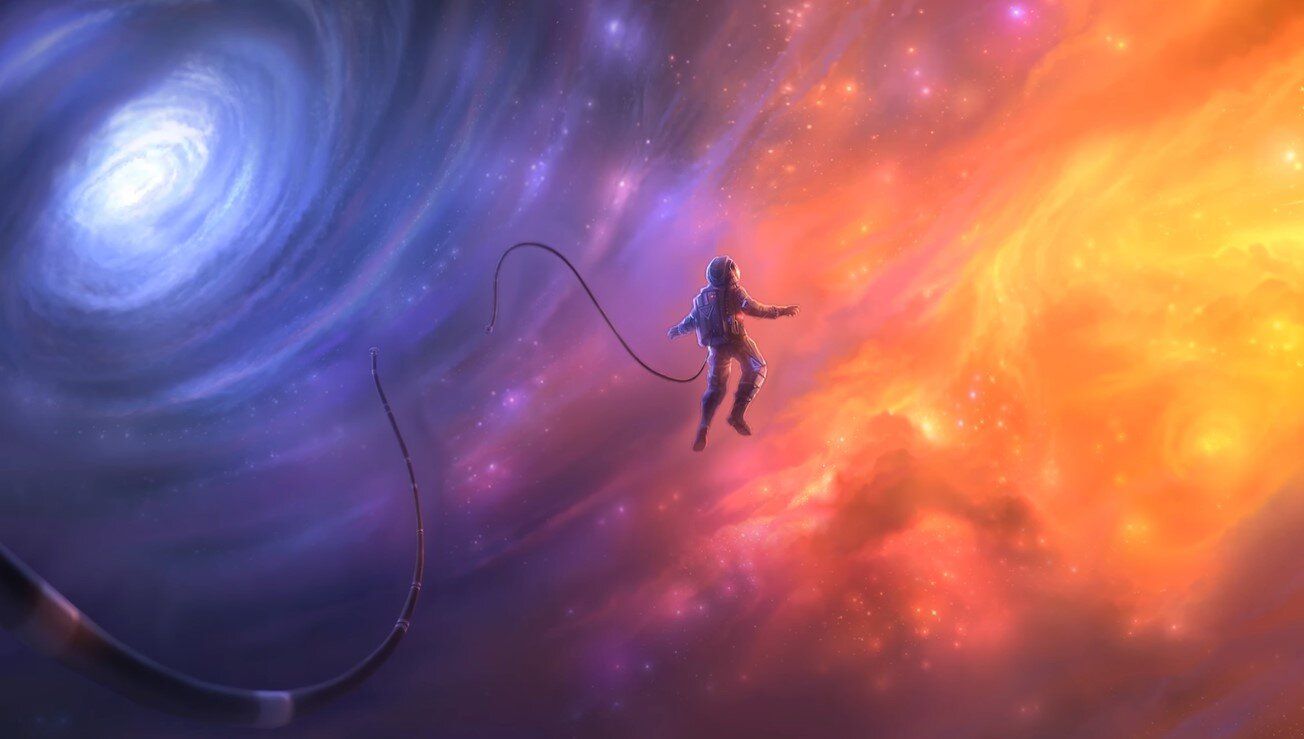 Astronaut, Weltraum, Galaxie, Nebel, Orange, HD, Hintergrundbild für den PC