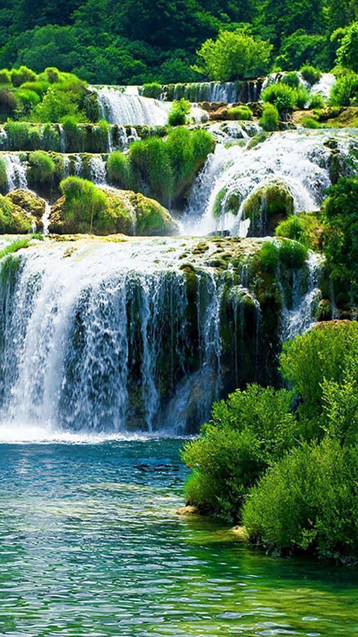Wasserfall, Kaskaden, Grüne Natur, Fluss, HD, Handy-Hintergrund im Hochformat