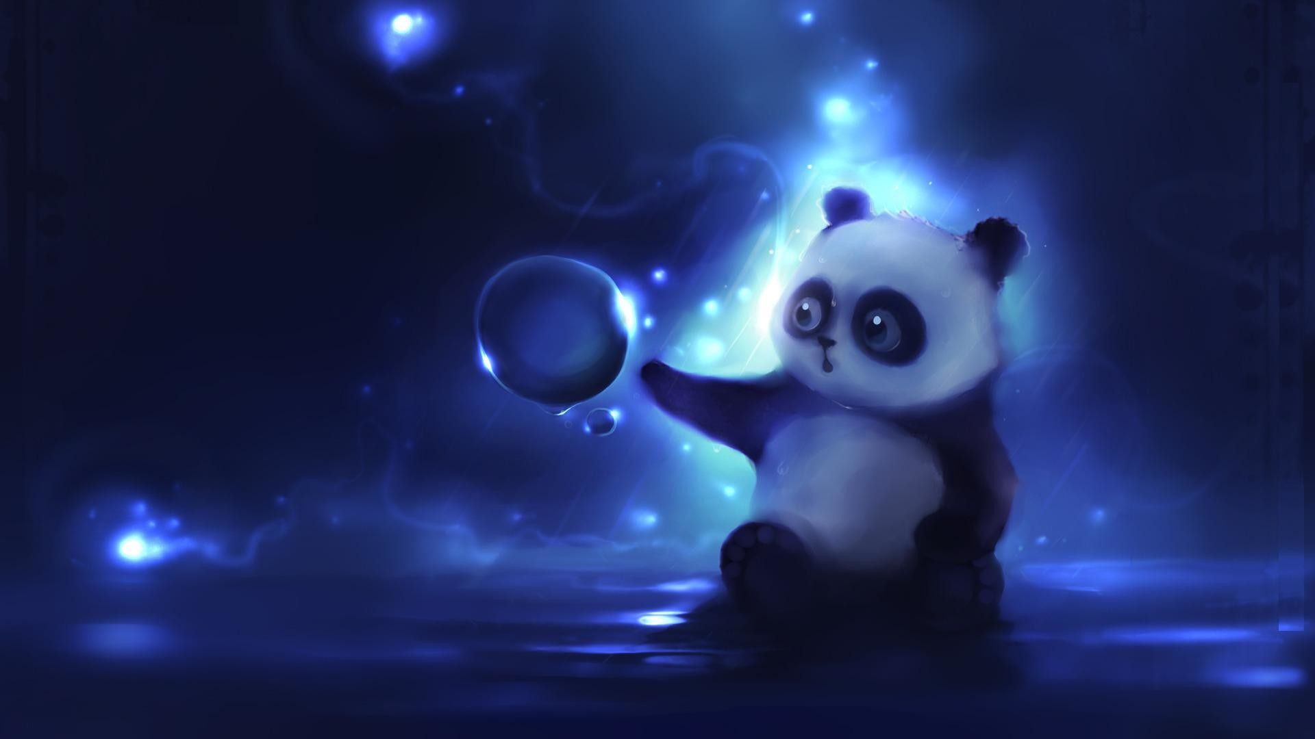Panda, Seifenblase, Niedlich, Blau, Fantasie, Full HD 1080p, Desktop-Hintergrundbild