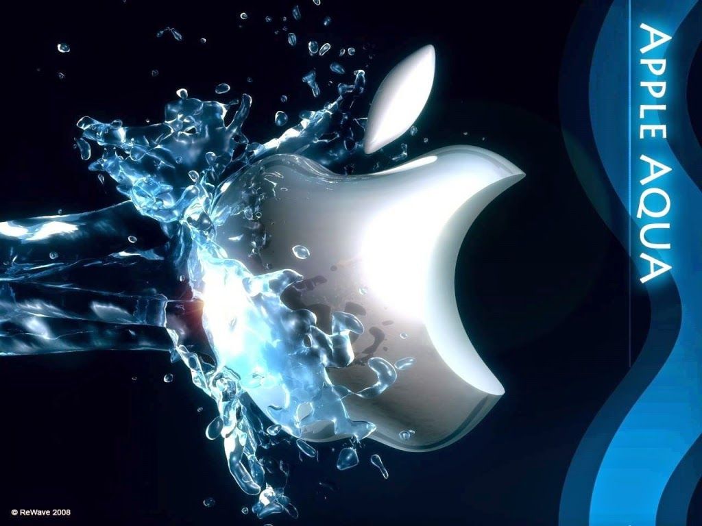 Apple Aqua, Apple-Logo, Apple, Wasserspritzer, Blau, Hintergrundbild für iPad und Tablet