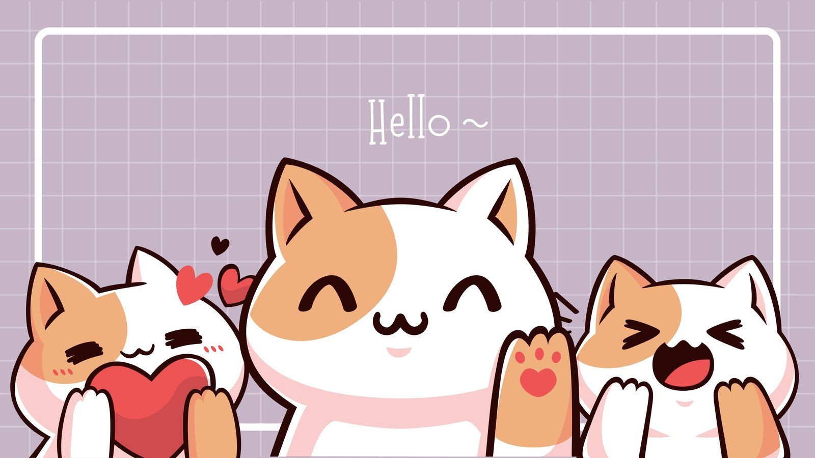 Katzen, Kawaii, Hello, Herz, Cartoon, 16:9, HD-Hintergrundbild für den Desktop