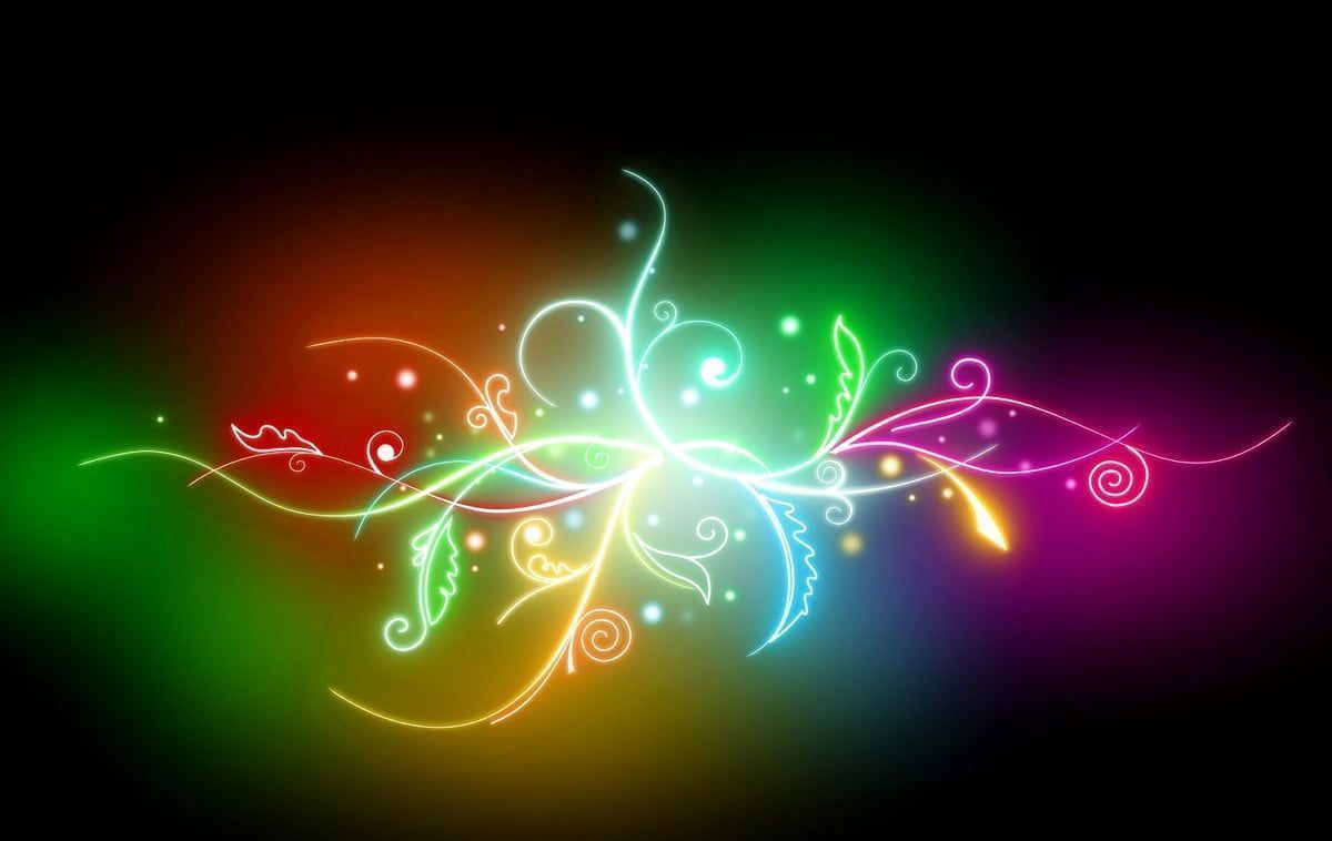 Ornamente, Leuchtende Schnörkel, Bunt, Schwarzer Hintergrund, Abstrakt, Wallpaper