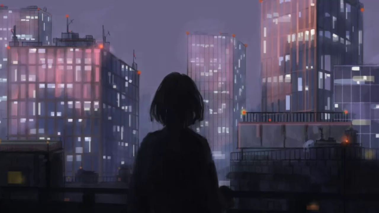 Mädchen, Silhouette, Stadt, Hochhäuser, Digitale Malerei, Dämmerung, HD, Breitbild-Hintergrundbild