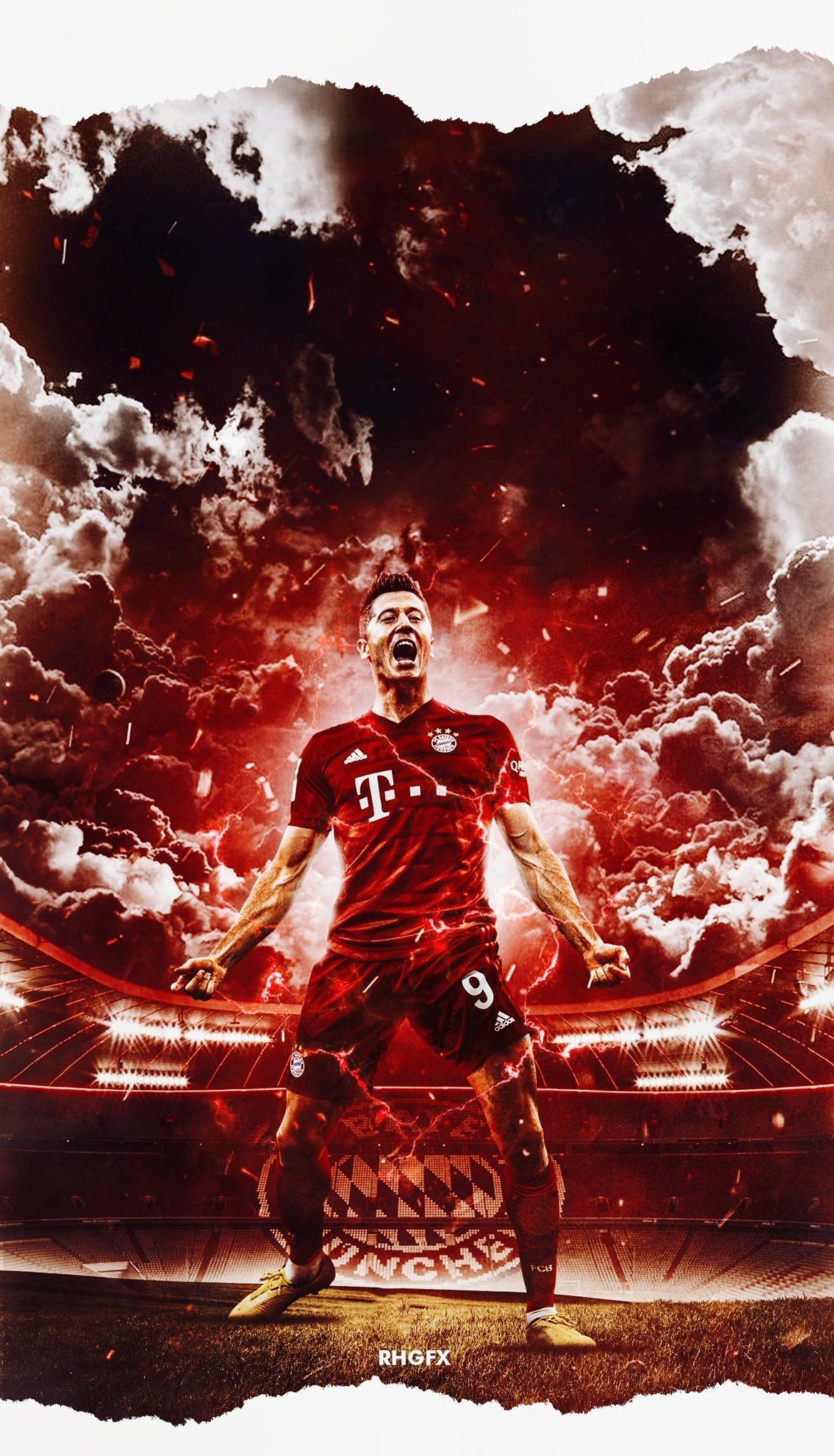 Robert Lewandowski, FC Bayern München, Stadion, Feuer, Fotomontage, Hintergrundbild fürs Handy