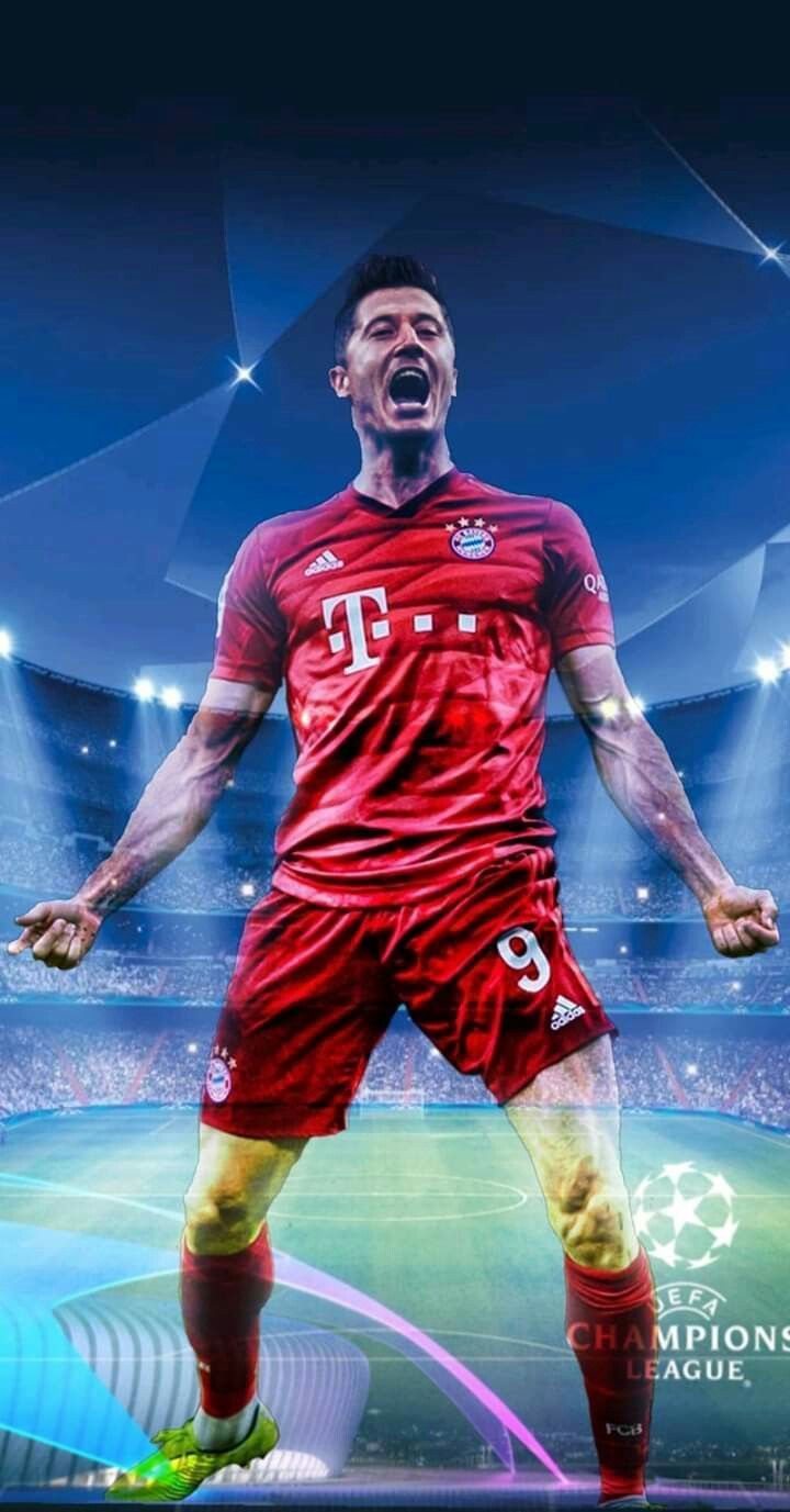 Robert Lewandowski, FC Bayern München, UEFA Champions League, Torjubel, Blau, Handy-Hintergrund