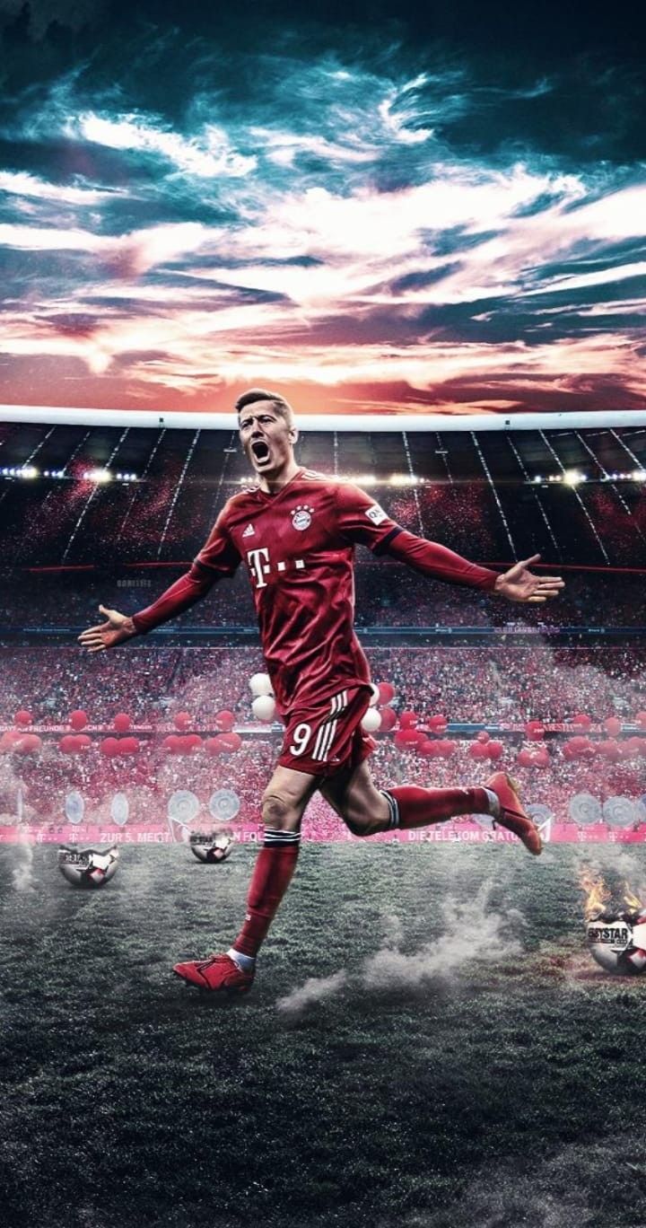 Robert Lewandowski, FC Bayern München, Allianz Arena, Dramatischer Himmel, Fußball, Handy-Hintergrundbild