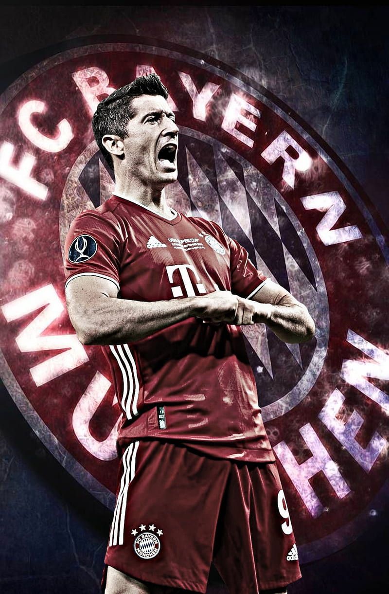 Robert Lewandowski, FC Bayern München, Vereinslogo, Auswärtstrikot, Dunkel, HD, Handy-Hintergrund