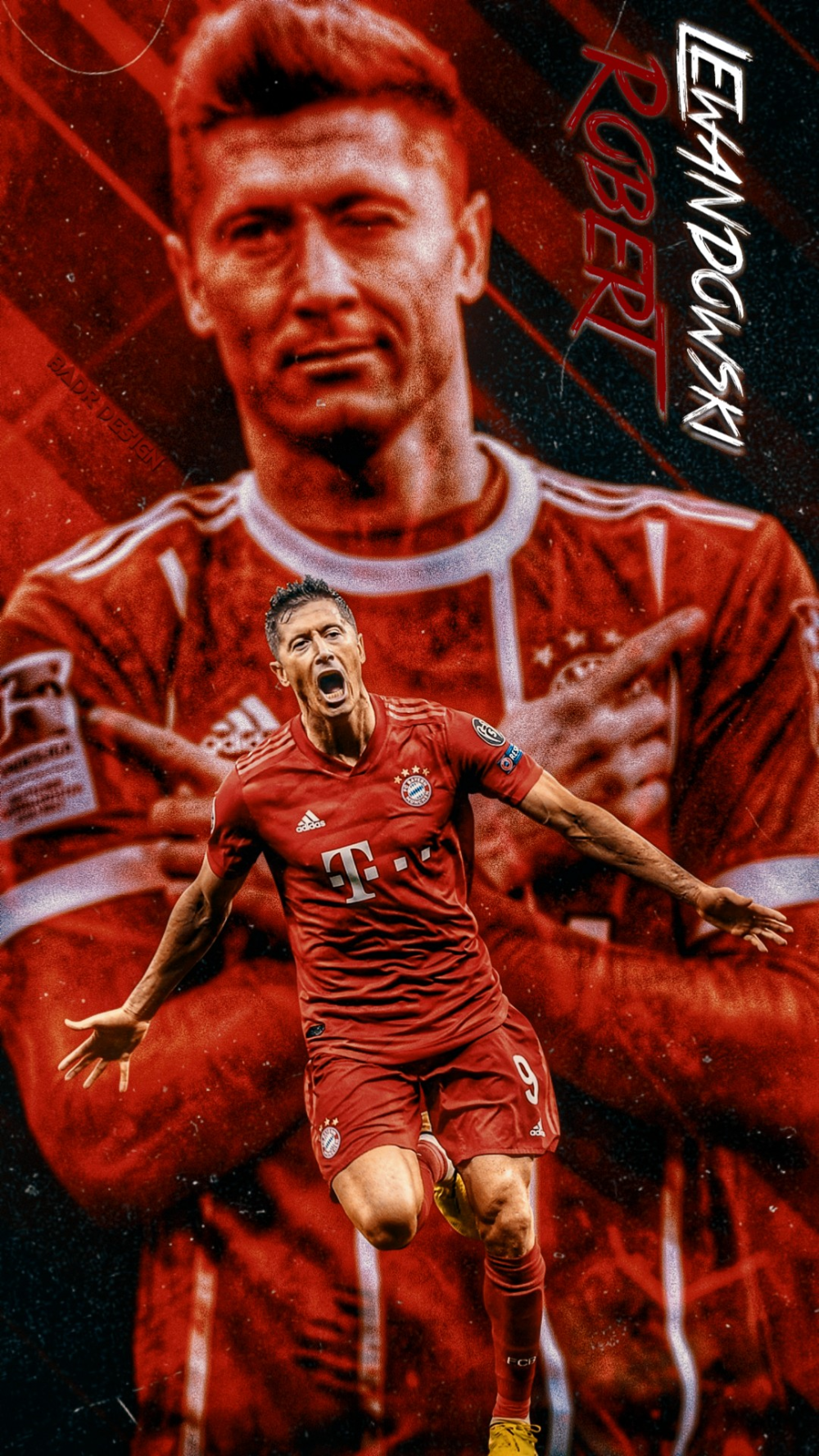 Robert Lewandowski, FC Bayern München, Collage, Torjubel, Schriftzug, HD, iPhone-Hintergrundbild