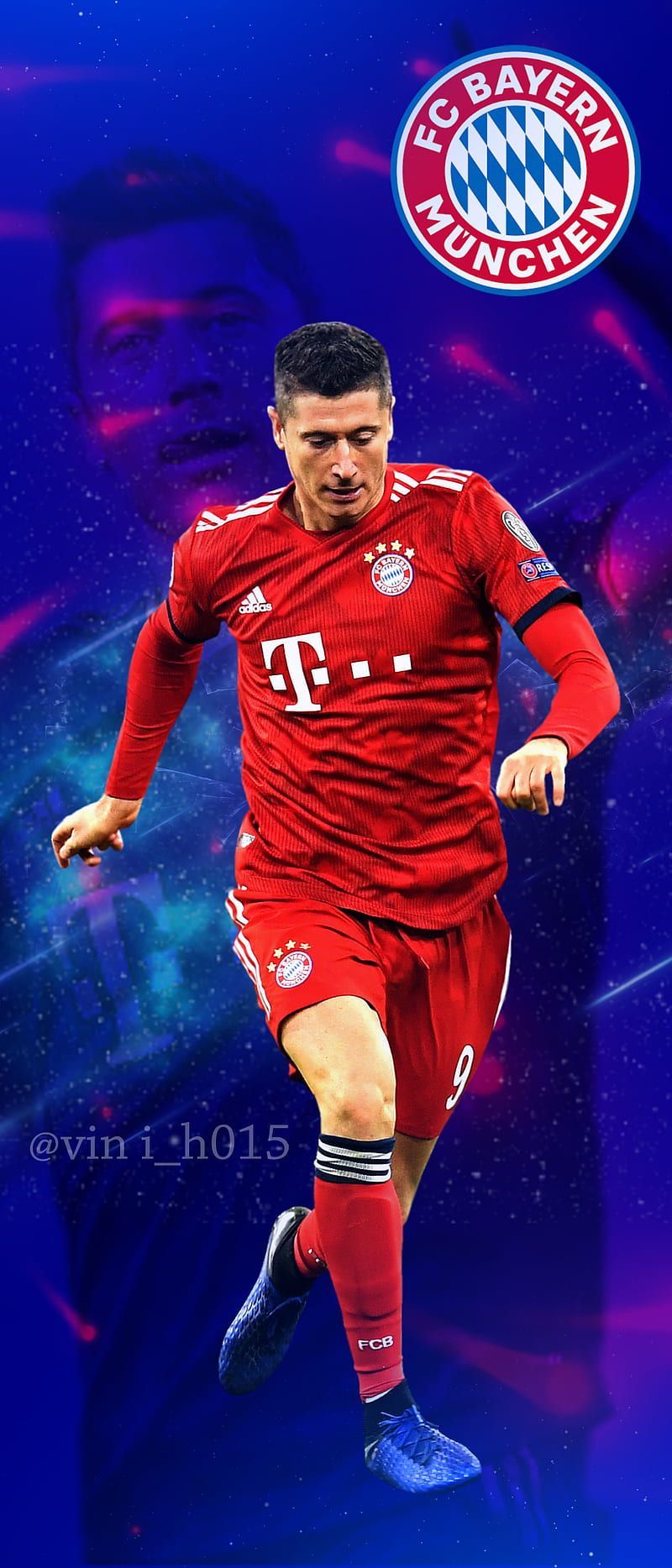 Robert Lewandowski, FC Bayern München, Vereinslogo, Blauer Hintergrund, Fußball, Sperrbildschirm