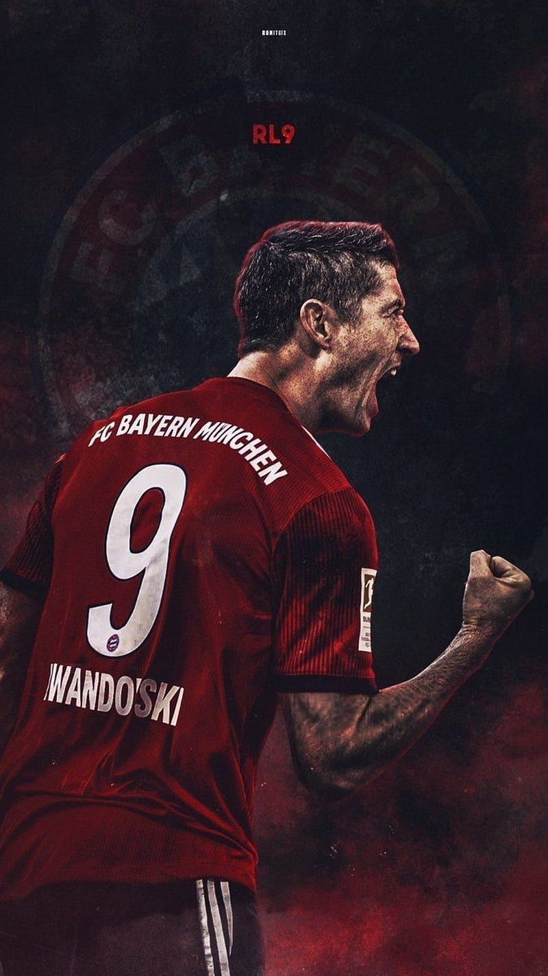 Robert Lewandowski, FC Bayern München, Rückennummer 9, Dunkel, Torjubel, HD, iPhone-Hintergrundbild