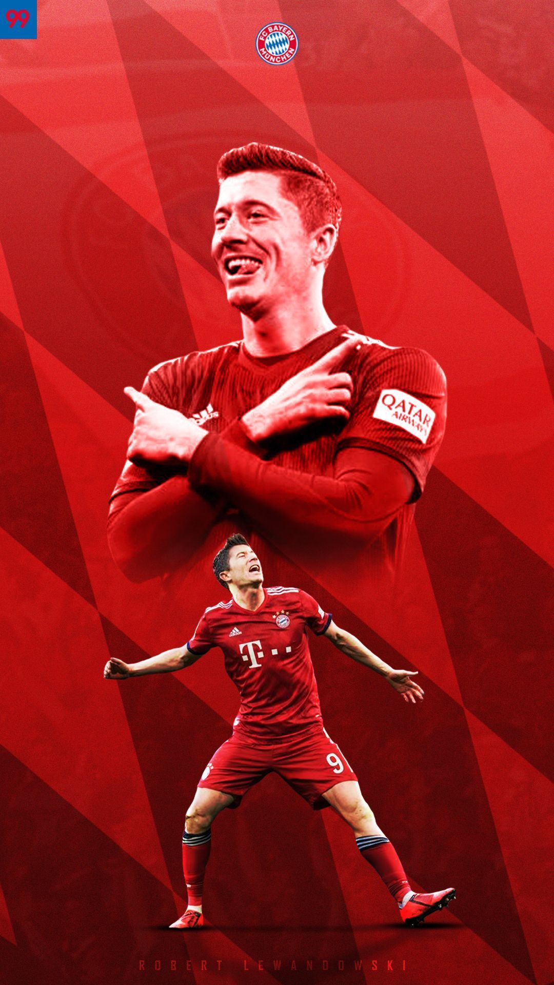 Robert Lewandowski, FC Bayern München, Verschränkte Arme, Roter Hintergrund, Collage, Sperrbildschirm