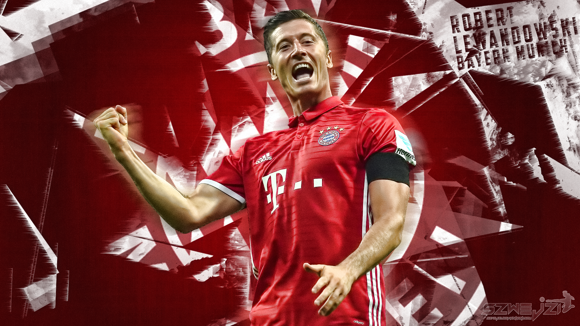 Robert Lewandowski, FC Bayern München, Kapitänsbinde, Jubel, Glassplitter, Full HD, Breitbild-Hintergrundbild