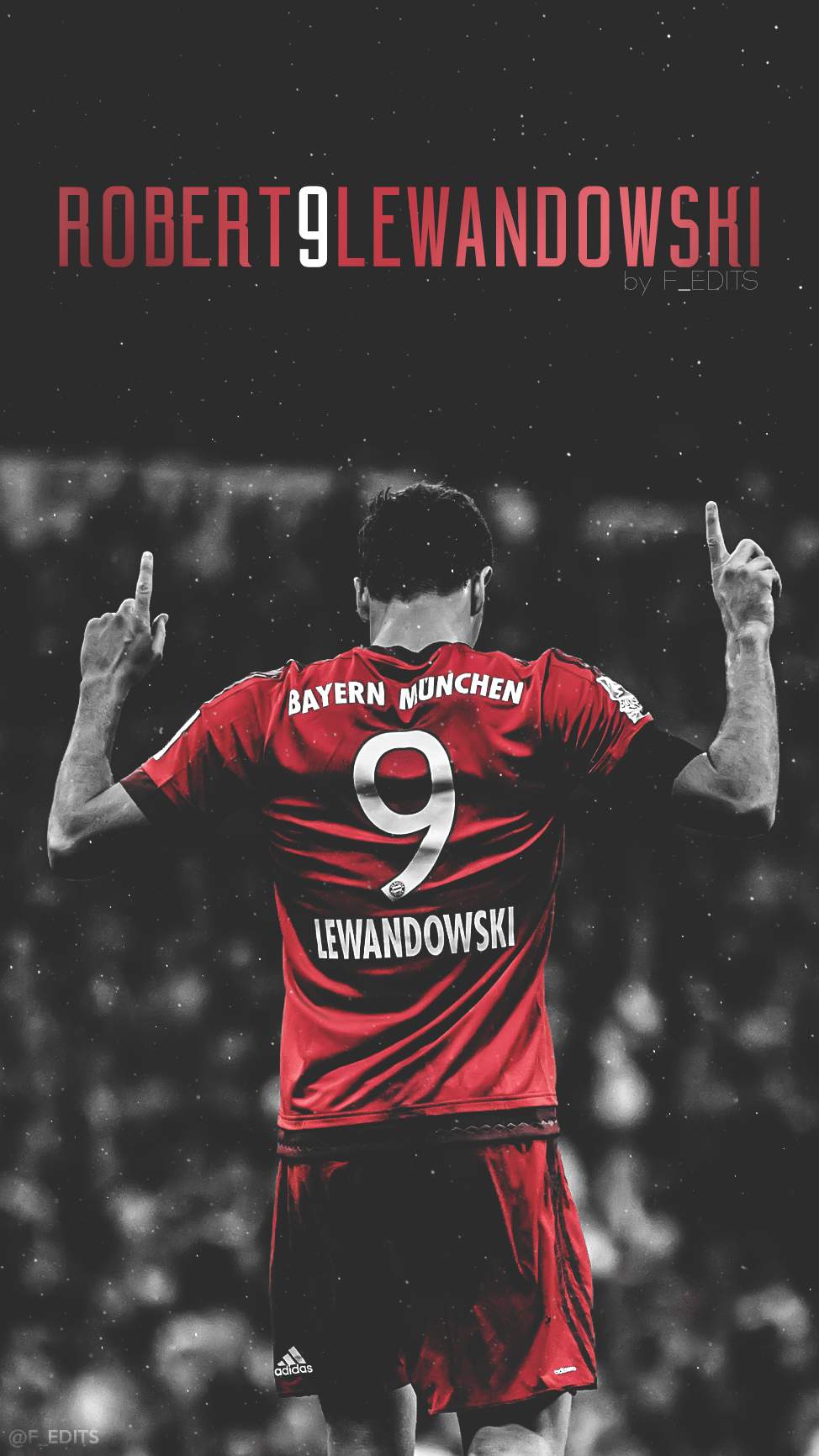Robert Lewandowski, FC Bayern München, Rückennummer 9, Schwarz-Weiß, Schriftzug, Hochformat-Hintergrundbild