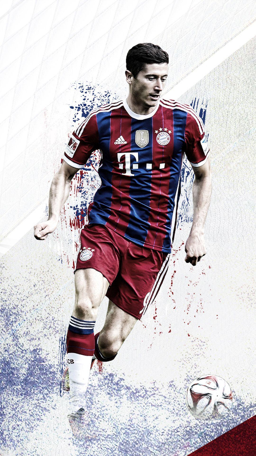 Robert Lewandowski, FC Bayern München, Weißer Hintergrund, Aquarell, Dribbling, Sperrbildschirm