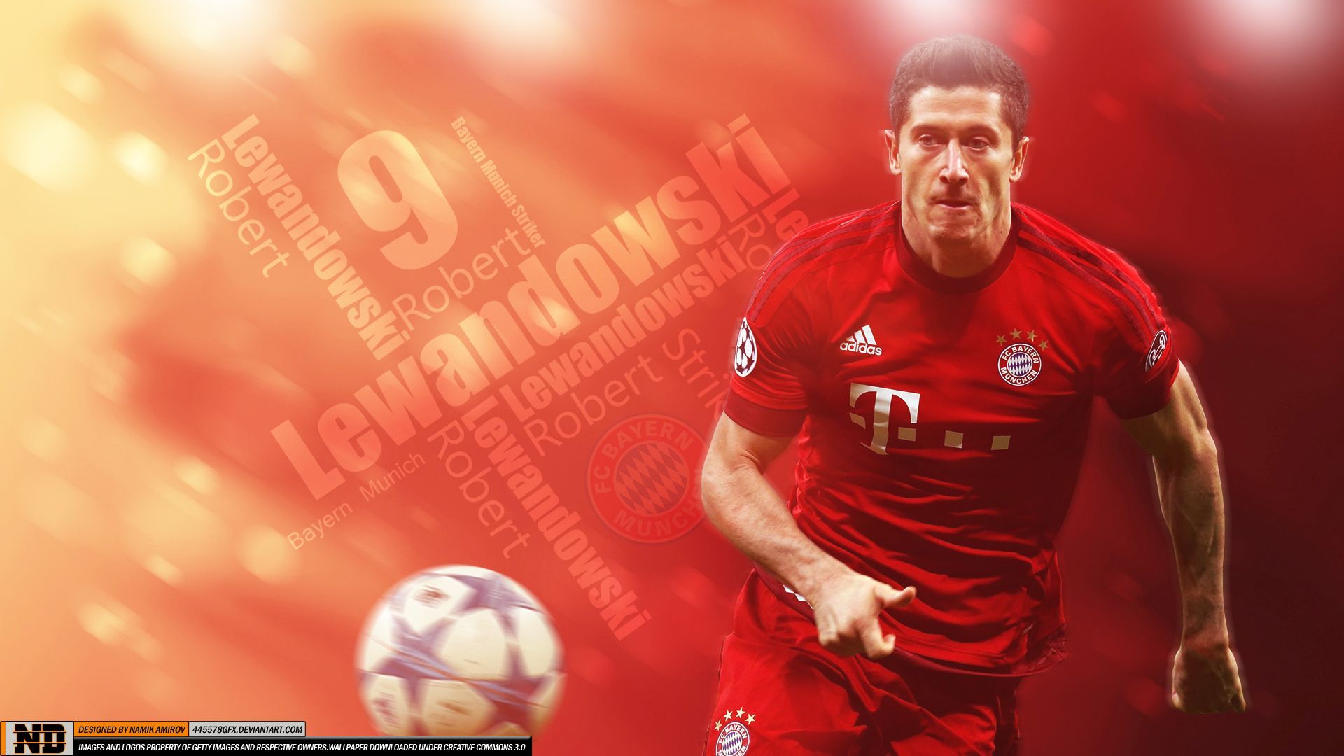 Robert Lewandowski, FC Bayern München, Fußball, Schriftzug, Orange-Rot, Full HD, Desktop-Hintergrund