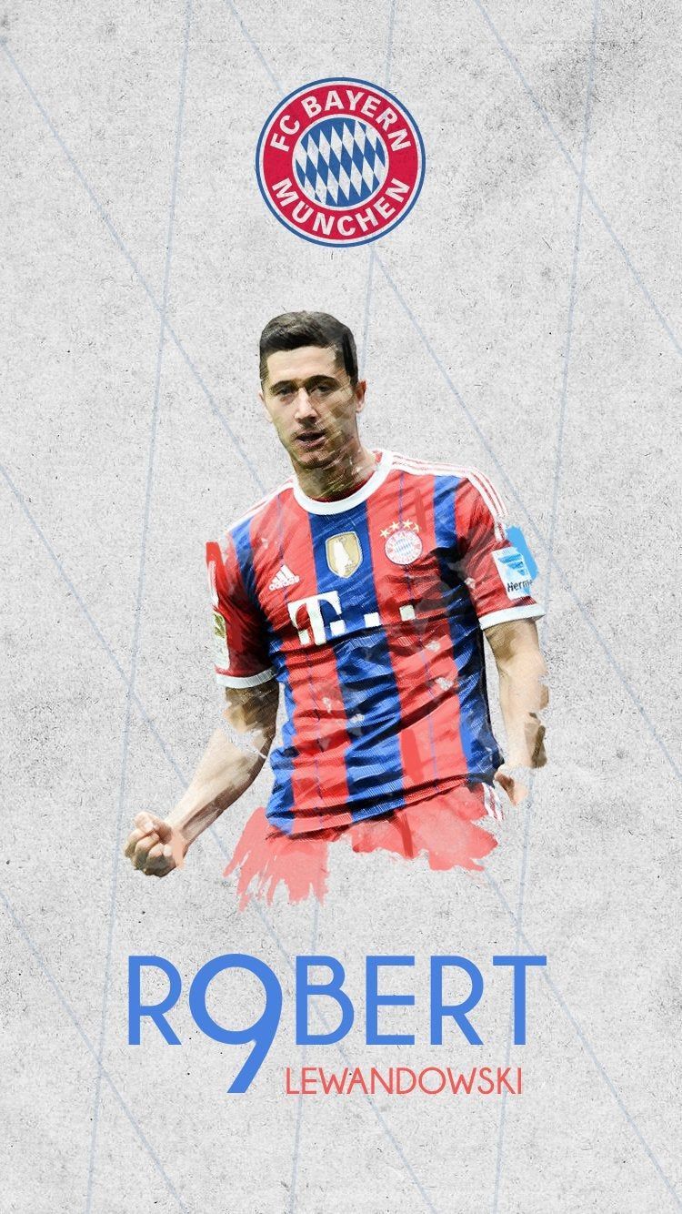 Robert Lewandowski, FC Bayern München, Vereinswappen, Weißer Hintergrund, Gestreiftes Trikot, Sperrbildschirm