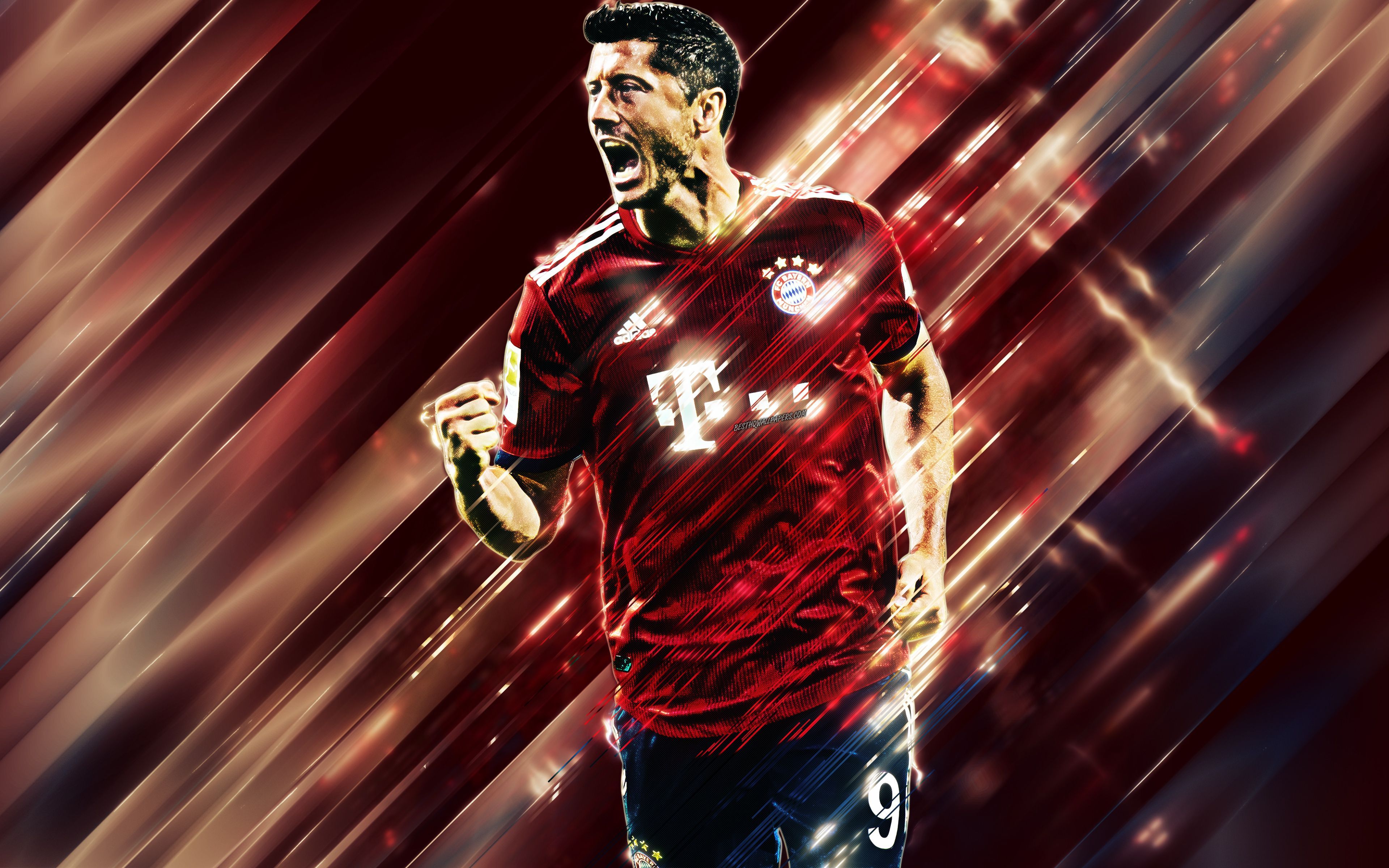 Robert Lewandowski, FC Bayern München, Lichtstreifen, Torschrei, Dynamisch, 4K, Desktop-Hintergrund