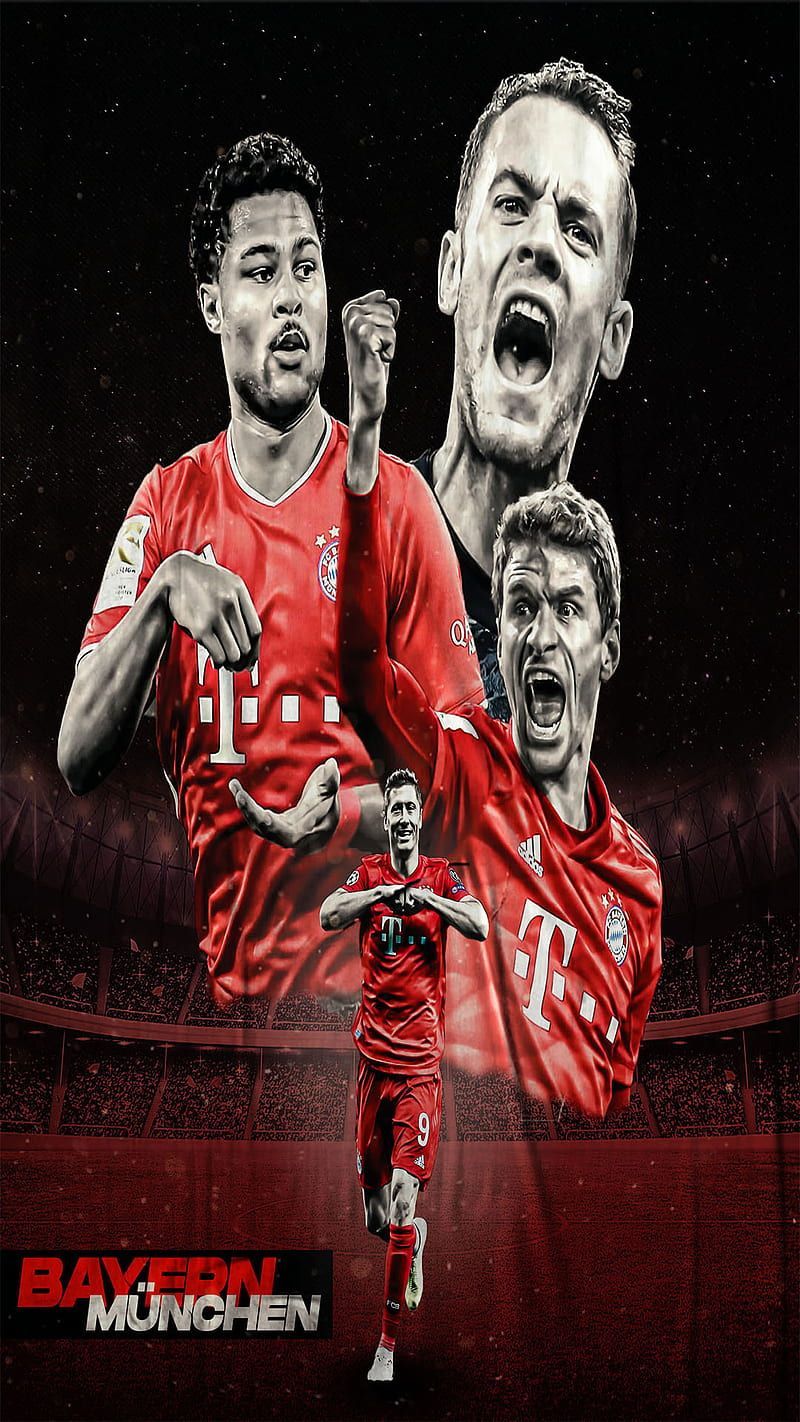 Robert Lewandowski, FC Bayern München, Teamkollegen, Collage, Dunkel, HD, Handy-Hintergrundbild