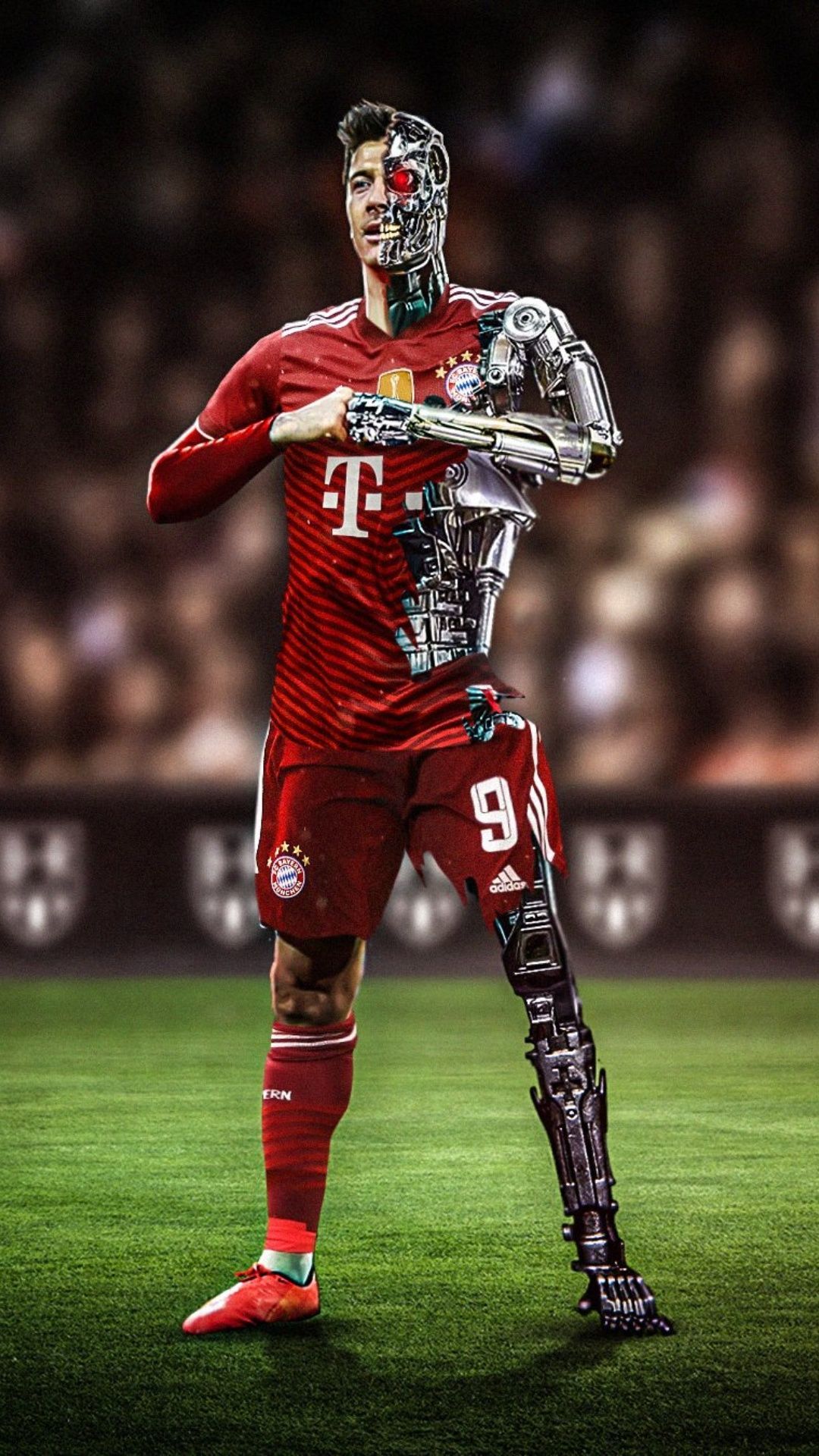 Robert Lewandowski, FC Bayern München, Rückennummer 9, Spielfeld, Fotomontage, Handy-Hintergrundbild