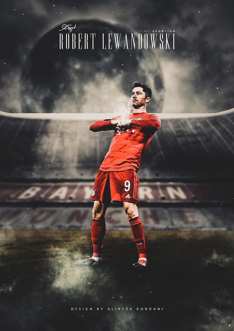Robert Lewandowski, FC Bayern München, Stadion, Rauch, Schriftzug, HD, iPad-Hintergrundbild