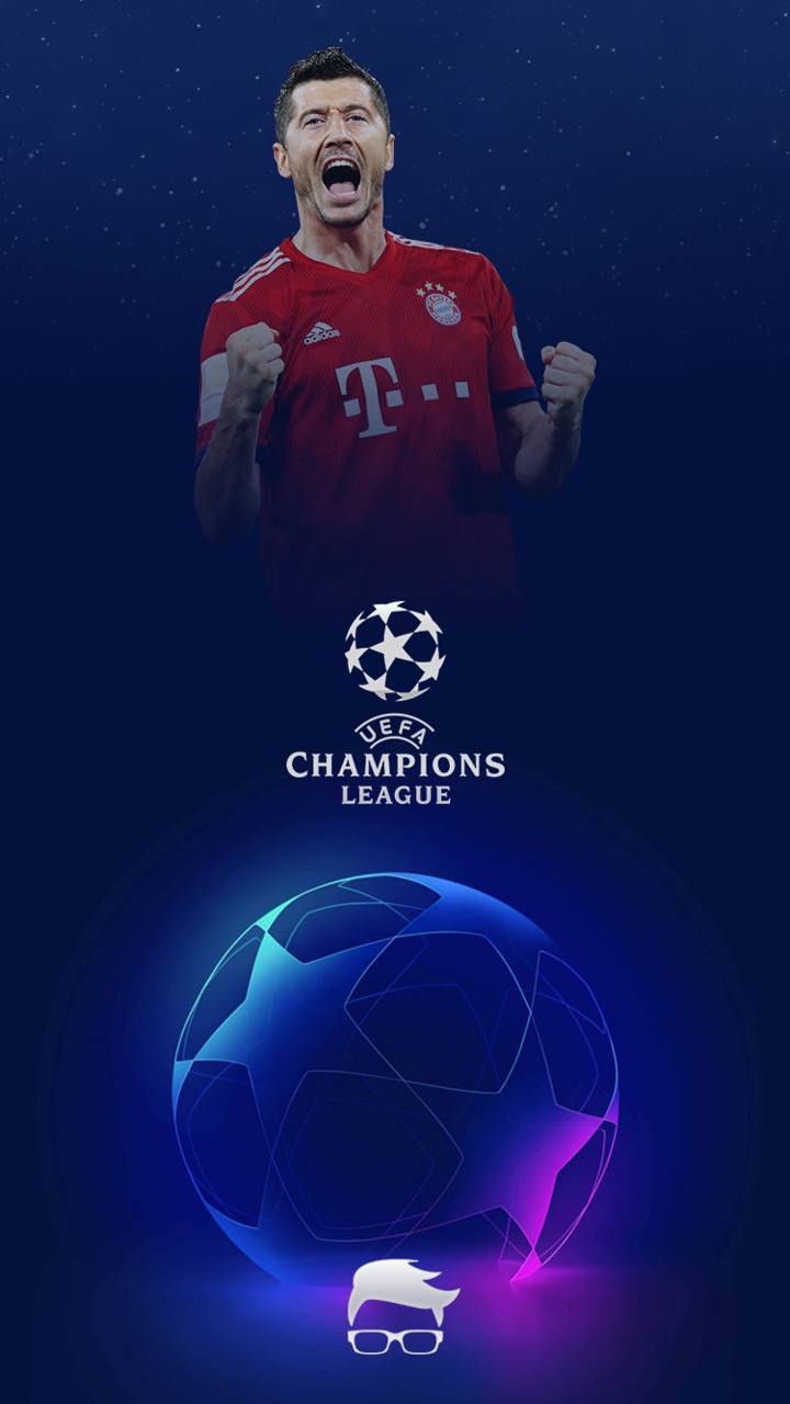 Robert Lewandowski, UEFA Champions League, FC Bayern München, Henkelpott, Blauer Hintergrund, Sperrbildschirm