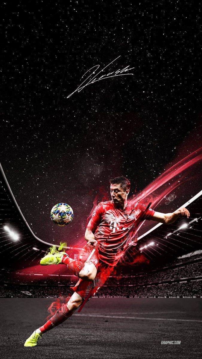 Robert Lewandowski, FC Bayern München, Unterschrift, Schuss, Schwarzer Hintergrund, Sperrbildschirm